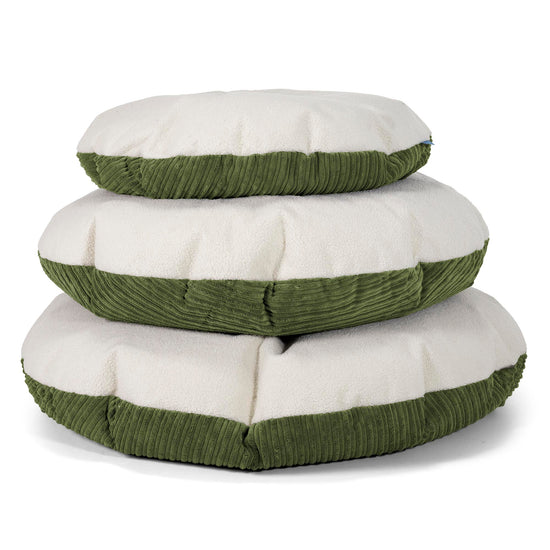 Flexforma Runder Sitzsack als Bodenkissen für Erwachsene - Bouclé & Cord Nadelwaldgrün 03