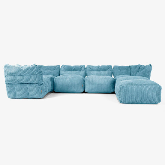 5-Sitzer Modulares Sofa-Set mit Récamiere rechts - Cord Türkis 01