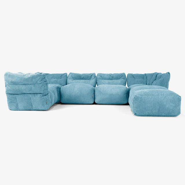 5-Sitzer Modulares Sofa-Set mit Récamiere rechts - Cord Türkis 01