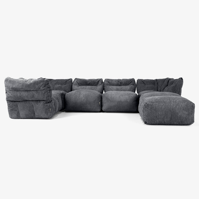 5-Sitzer Modulares Sofa-Set mit Récamiere rechts - Cord Schwarz 01