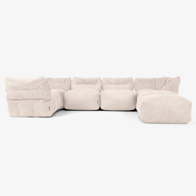 5-Sitzer Modulares Sofa-Set mit Récamiere rechts - Cord Elfenbein 01