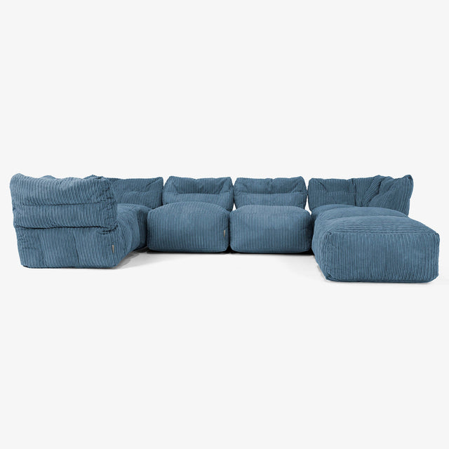 5-Sitzer Modulares Sofa-Set mit Récamiere rechts - Cord Marineblau 01