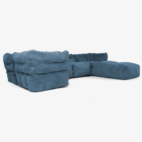 5-Sitzer Modulares Sofa-Set mit Récamiere rechts - Cord Marineblau 02