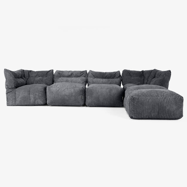 4-Sitzer Modulares Sofa-Set mit Récamiere rechts - Cord Schwarz 01