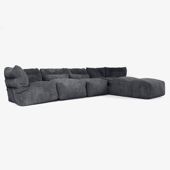 4-Sitzer Modulares Sofa-Set mit Récamiere rechts - Cord Schwarz 02
