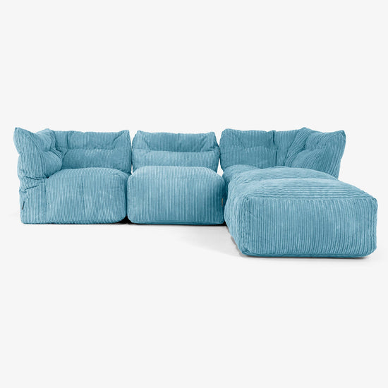 3-Sitzer Modulares Sofa-Set mit Récamiere rechts und Armlehnen - Cord Türkis 01
