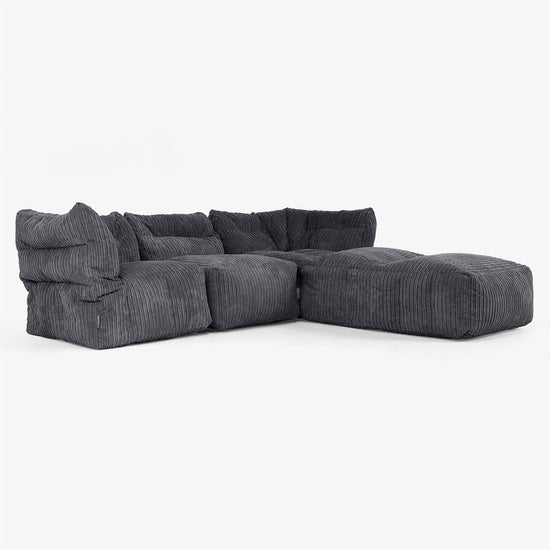 3-Sitzer Modulares Sofa-Set mit Récamiere rechts und Armlehnen - Cord Schwarz 02