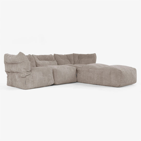 3-Sitzer Modulares Sofa-Set mit Récamiere rechts und Armlehnen - Cord Beigegrau 02