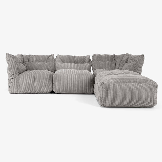 3-Sitzer Modulares Sofa-Set mit Récamiere rechts und Armlehnen - Cord Graphitgrau 01