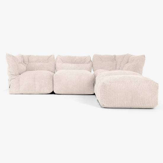 3-Sitzer Modulares Sofa-Set mit Récamiere rechts und Armlehnen - Cord Elfenbein 01