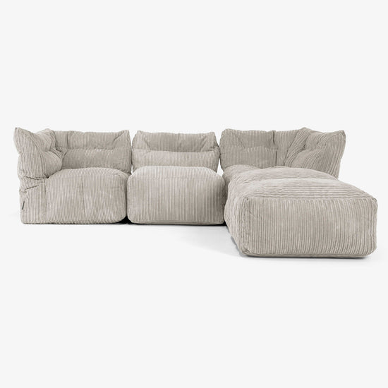 3-Sitzer Modulares Sofa-Set mit Récamiere rechts und Armlehnen - Cord Nerzfarben 01
