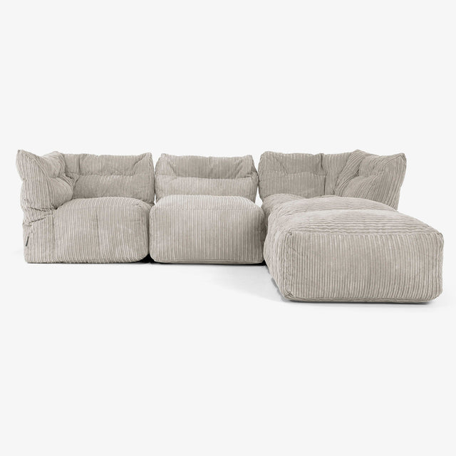 3-Sitzer Modulares Sofa-Set mit Récamiere rechts und Armlehnen - Cord Nerzfarben 01