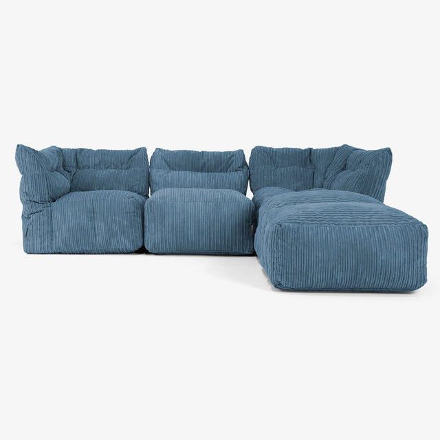 3-Sitzer Modulares Sofa-Set mit Récamiere rechts und Armlehnen - Cord Marineblau 01