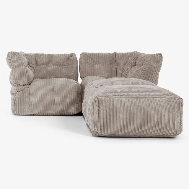 2-Sitzer Modulares Sofa-Set mit Récamiere rechts - Cord Beigegrau 01