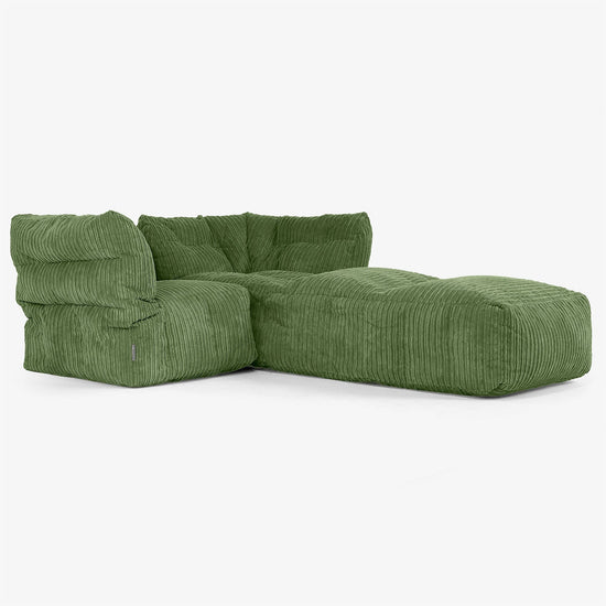2-Sitzer Modulares Sofa-Set mit Récamiere rechts - Cord Nadelwaldgrün 02