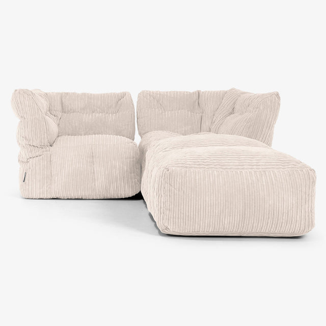 2-Sitzer Modulares Sofa-Set mit Récamiere rechts - Cord Elfenbein 01