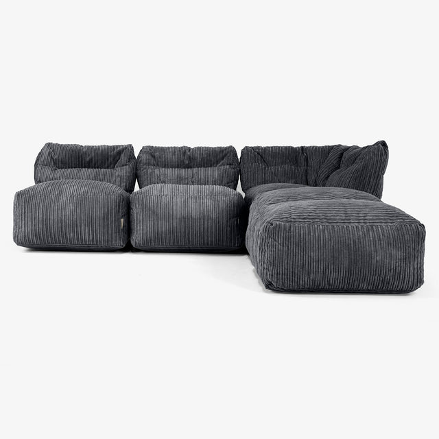 3-Sitzer Modulares Sofa-Set mit Récamiere rechts, ohne Armlehnen - Cord Schwarz 01