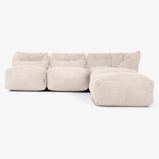 3-Sitzer Modulares Sofa-Set mit Récamiere rechts, ohne Armlehnen - Cord Elfenbein 01