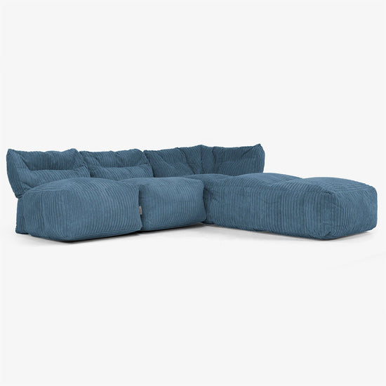 3-Sitzer Modulares Sofa-Set mit Récamiere rechts, ohne Armlehnen - Cord Marineblau 02