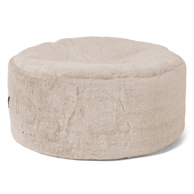 Großer runder Fußhocker - Kaninchen Kunstfell Goldbraun 01