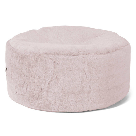 Großer runder Fußhocker - Kaninchen Kunstfell Pastellrosa 01