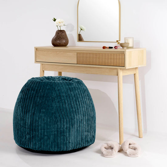 Schminktisch-Pouf-Hocker - Cord Blaugrün 02