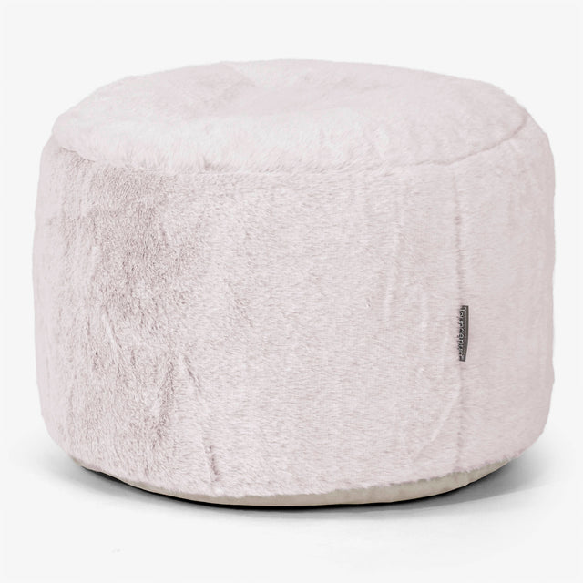 Kleiner runder Fußhocker - Kaninchen Kunstfell Pastellrosa 01