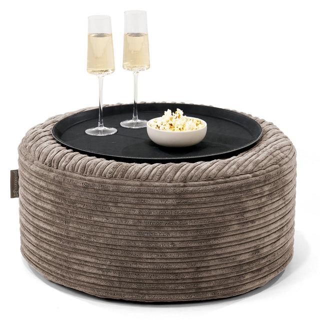 Sitzhocker mit Tablett - Cord Beigegrau 01