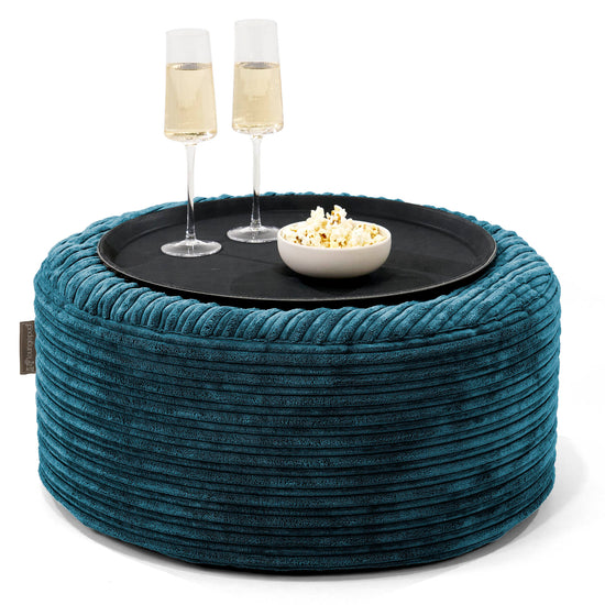 Sitzhocker mit Tablett - Cord Blaugrün 01