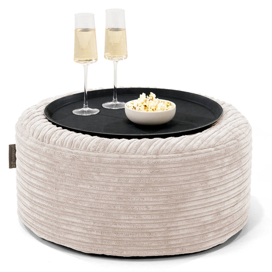 Sitzhocker mit Tablett - Cord Elfenbein 01