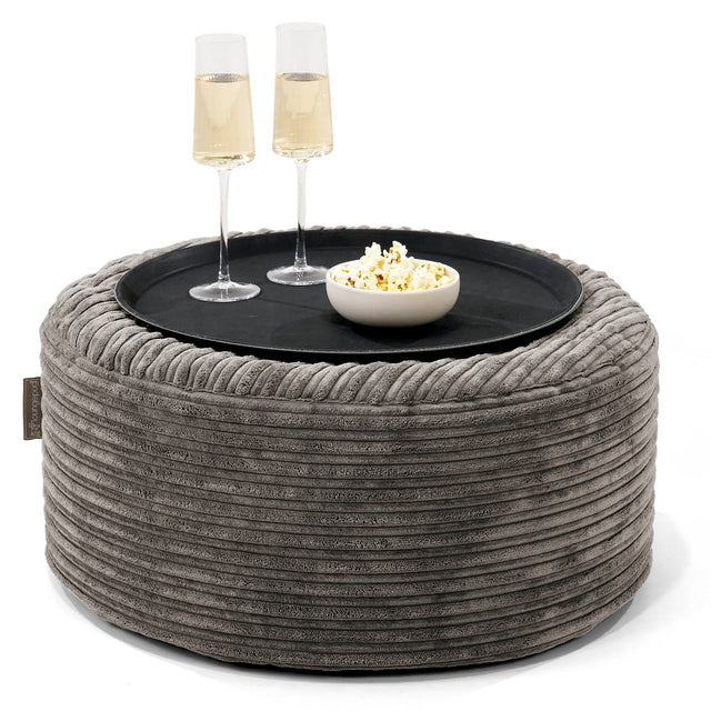Sitzhocker mit Tablett - Cord Graphitgrau 01