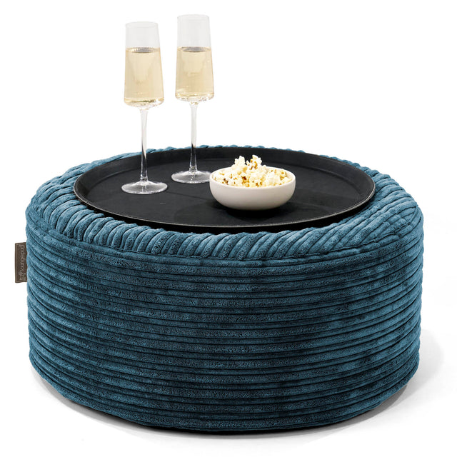 Sitzhocker mit Tablett - Cord Marineblau 01