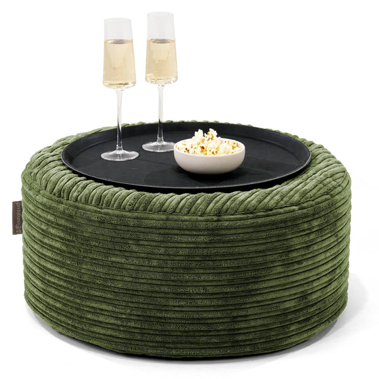 Sitzhocker mit Tablett - Cord Nadelwaldgrün 01