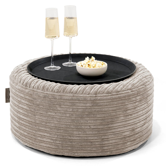Sitzhocker mit Tablett - Cord Nerzfarben 01