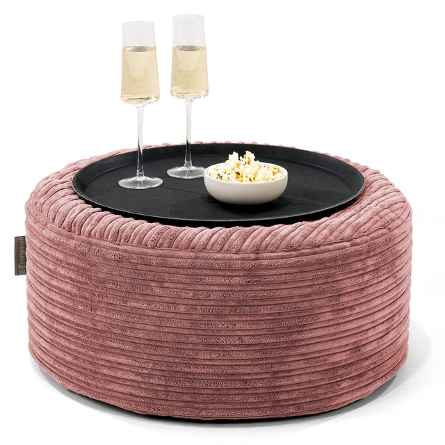 Sitzhocker mit Tablett - Cord Pfirsich 01