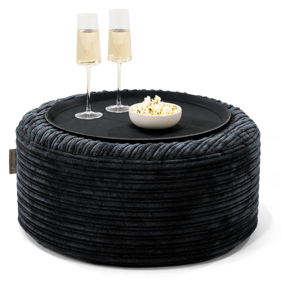 Sitzhocker mit Tablett - Cord Schwarz 01