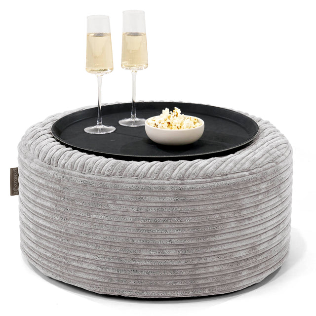 Sitzhocker mit Tablett - Cord Silbergrau 01