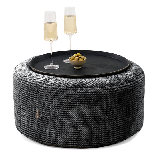Sitzhocker mit Tablett - Waffle Cord Schwarz 01