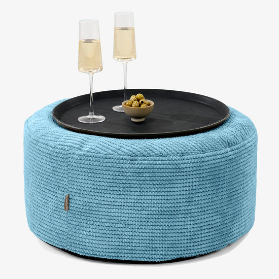 Sitzhocker mit Tablett - Waffle Cord Türkis 01
