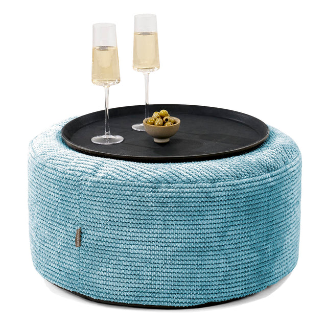 Sitzhocker mit Tablett - Pom-Pom Türkis 01