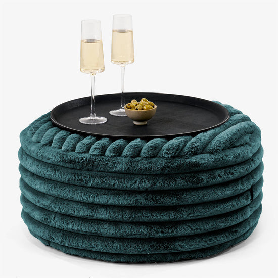 Sitzhocker mit Tablett - Ultra Plüsch Cord Blaugrün 01