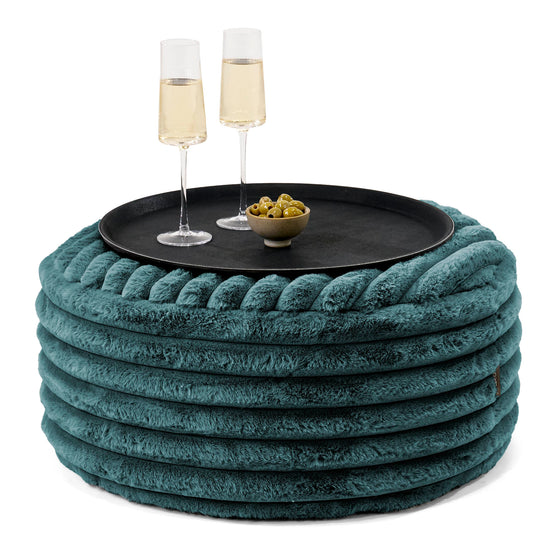 Sitzhocker mit Tablett - Ultra Plüsch Cord Blaugrün 01
