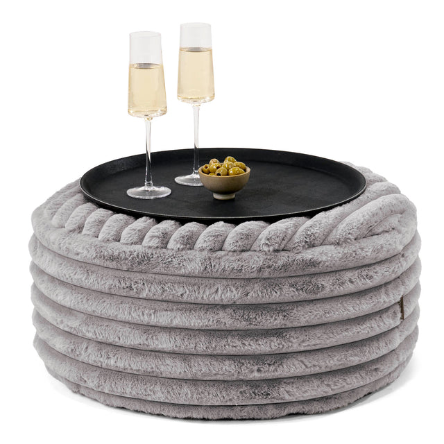 Sitzhocker mit Tablett - Ultra Plüsch Cord Grau 01