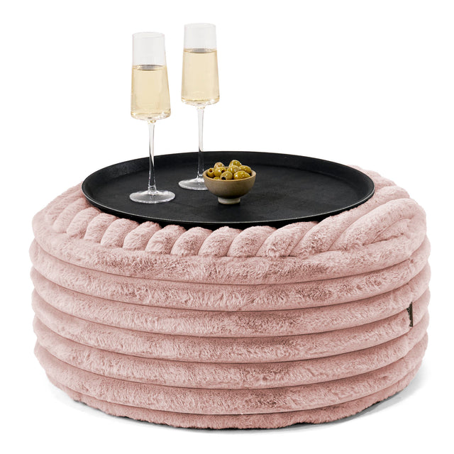 Sitzhocker mit Tablett - Ultra Plüsch Cord Pastellrosa 01