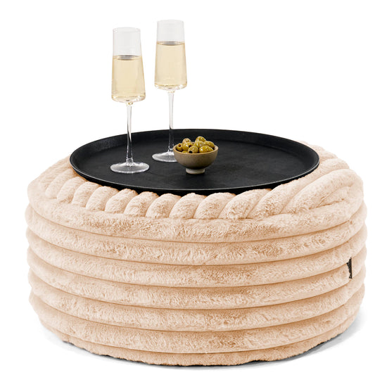Sitzhocker mit Tablett - Ultra Plüsch Cord Pfirsich 01