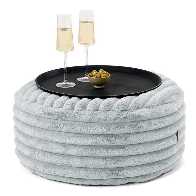 Sitzhocker mit Tablett - Ultra Plüsch Cord Taubenblau 01