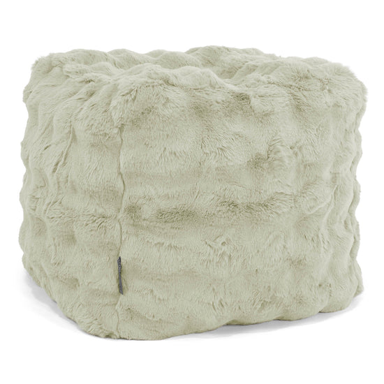 Würfel-Pouf- Hocker - Bubble Pelz Salbeigrün 01
