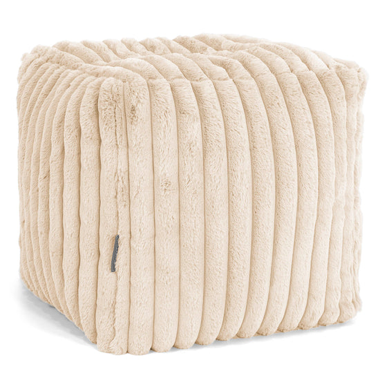 Würfel-Pouf- Hocker - Ultra Plüsch Cord Creme 01