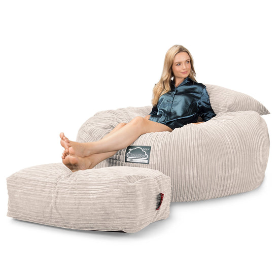Lounge Pug, CloudSac 1010 XXL, Riesen Memory- Schaum XXL Sitzsacksofa, Schlafsofa, Cord Elfenbein