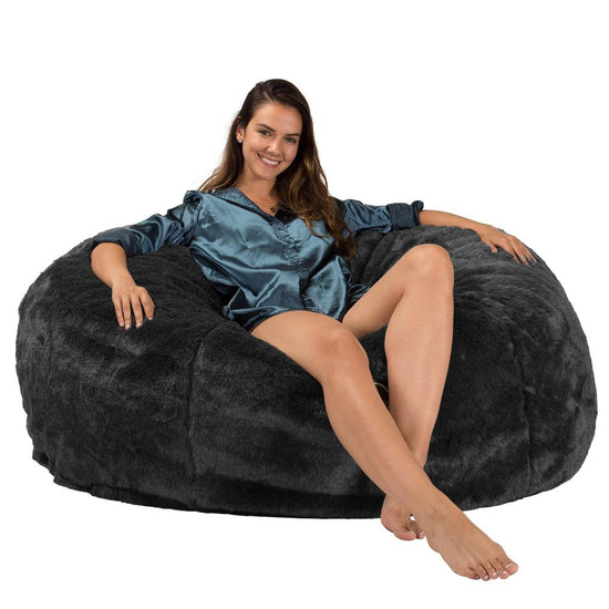 Lounge Pug, CloudSac 1010 XXL, Riesen Memory- Schaum XXL Sitzsacksofa, Schlafsofa, Kunstfell Schwarz